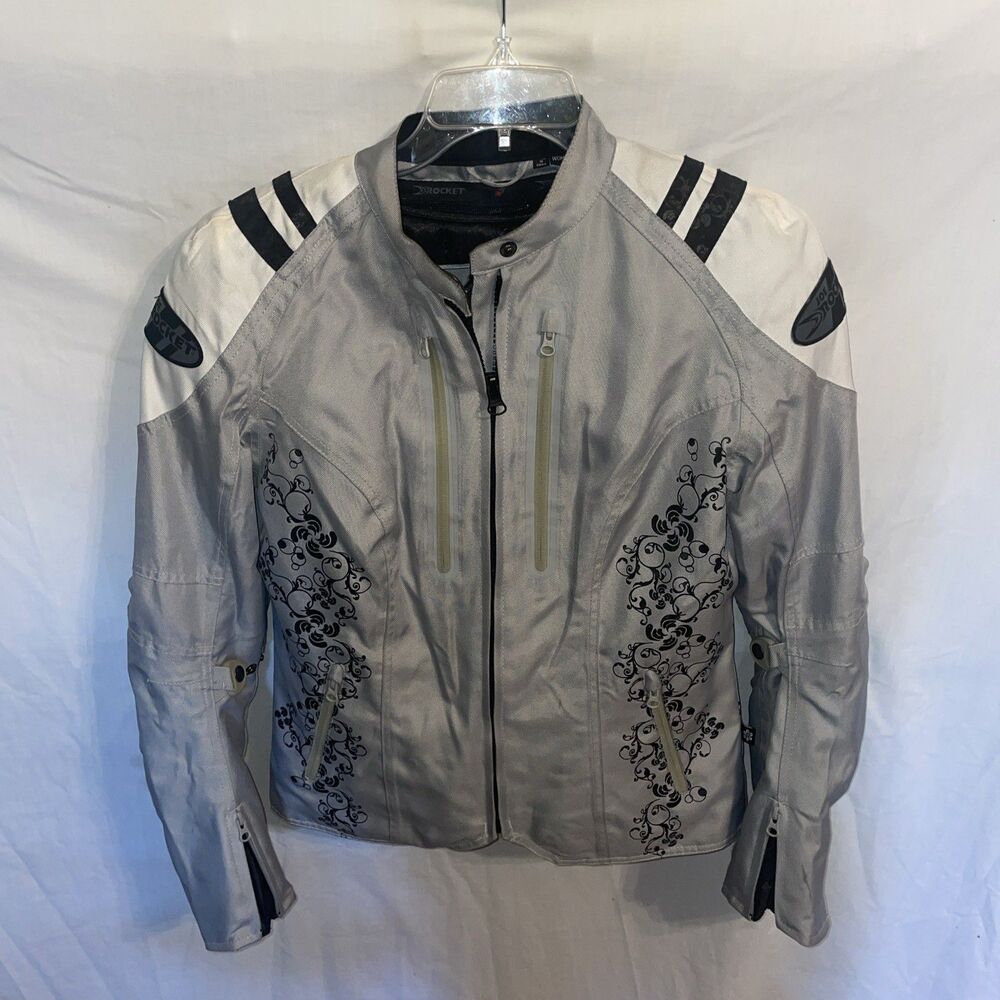 Joe Rocket Women’s Motorcycle Jacket Plus Liner Size Large Silver Floral Racing